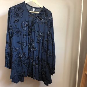 Blue floral tunic dress with pockets